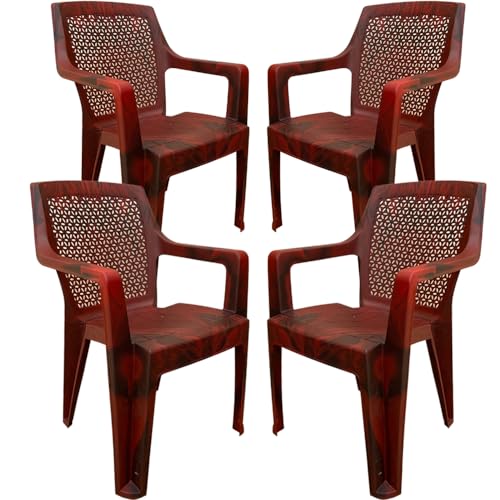 Image of SkyGlamour Cello Sonet Plastic Chair | Plastic Chair for Garden, Home, Living Room with Matt Finish | Plastic Chairs Set of 4 (Colour: Rosewood; Set of 4 Chairs)