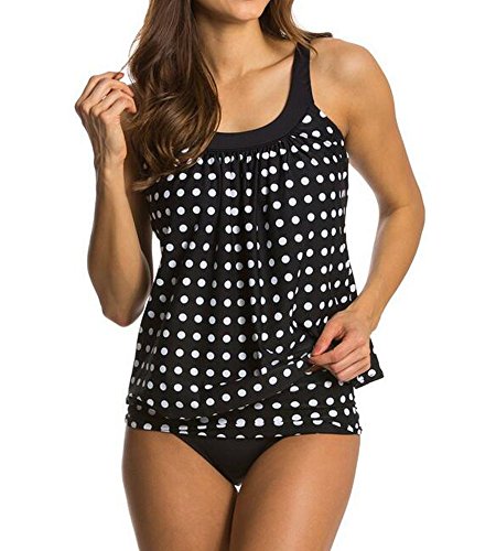 COOCEO Women's Push Up Slimming Polka Dot Tankini Black