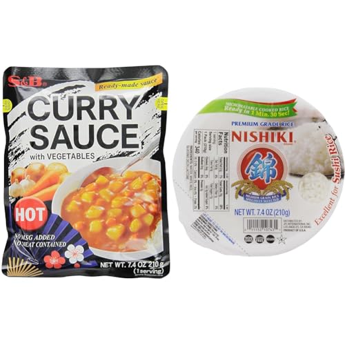 S&B Hot Curry Sauce with Vegetables 7.4 oz (Pack of 10) & Nishiki Steamed White Rice 7.4 oz (Pack of 6) Bundle image 2
