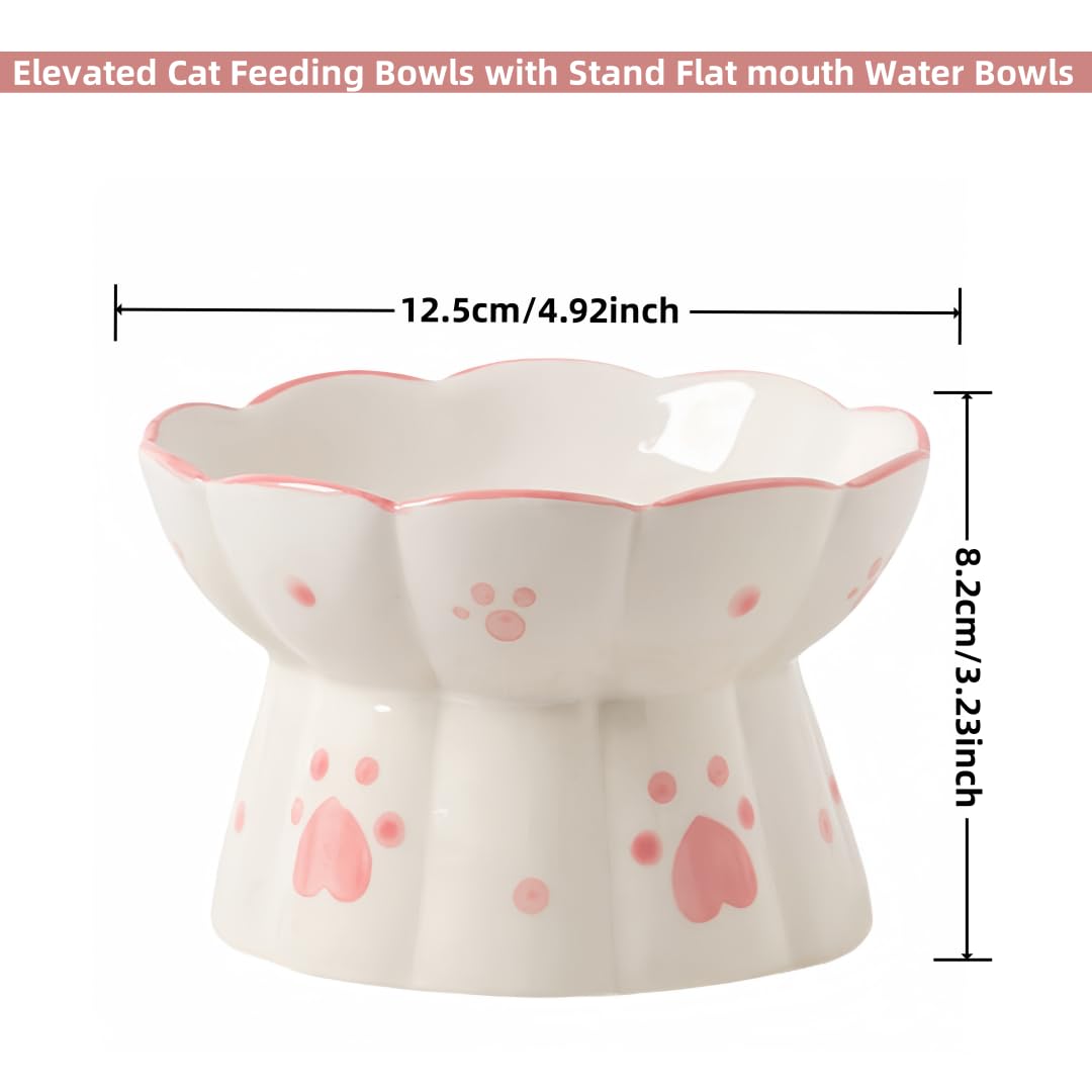 MEETOZ Ceramic Cat Feeder, Elevated Cat Feeding Bowls with Stand Flat mouth Water Bowls - Image 2