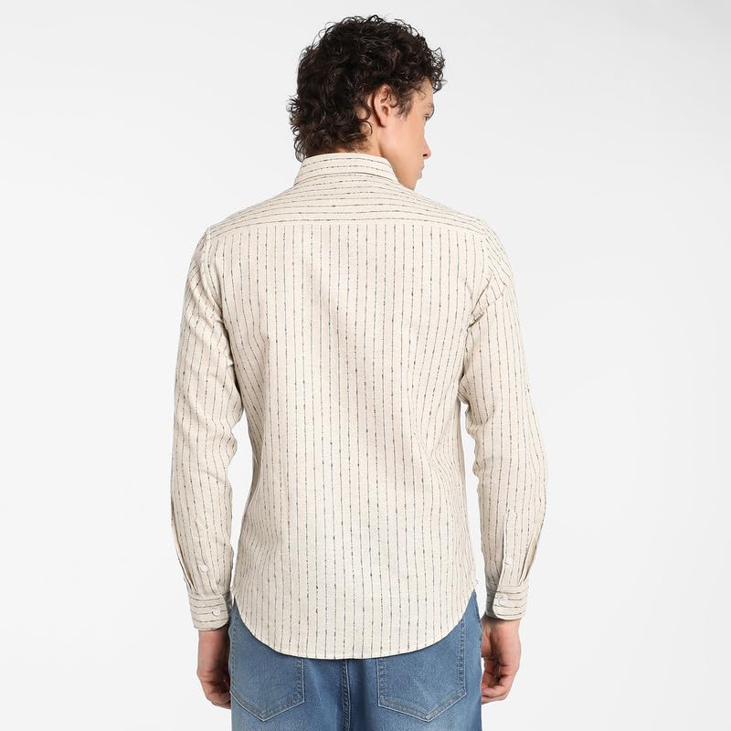 Image of CAHOOT Men's Polycotton Abstract-Textu Shirt |Casual-Wear | Spread Collar | Long Sleeve | Button Closure | Shirt Crafted with Comfort Fit for Everyday Wear