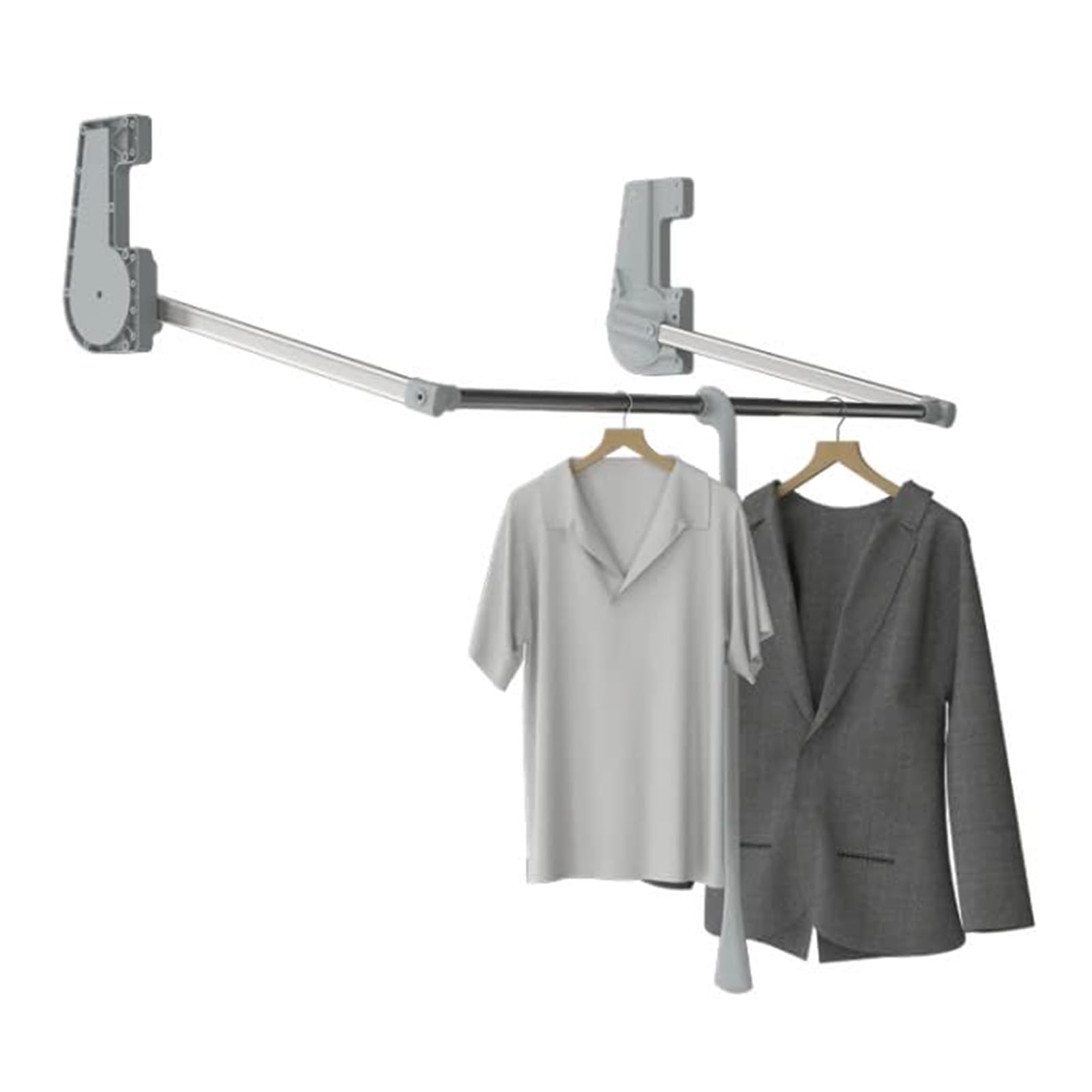 GTHTUHFD Drop Down Clothes Hanger Rail, Adjustable Width Pull Down Drying Rack For Wardrobe, Space Saving Closet Organizer White-564~764mm