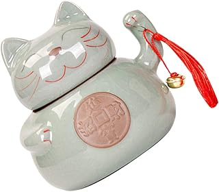 FOMIYES Decorative Ceramic Jar: Maneki Lucky Cat Shape Ceramic Cookie Biscuit Treat Jar Kitchen Canister Food Snack Storage Jar Candy Dish for Kitchen Counter Tea Sugar Coffee