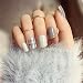Skyvan 24 PCS Set Gray Press On French Fake Nails With Stripe Designs Short Artificial False Nail Tips Full Cover Faux Ongles With Glue and Adhesive Tab for Women and Girls