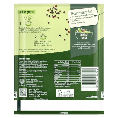 Knorr Feinschmecker 3 Pfeffer Sauce würzige Soße ohne geschmacksverstärkende Zusatzstoffe und Farbstoffe 23x 250 ml