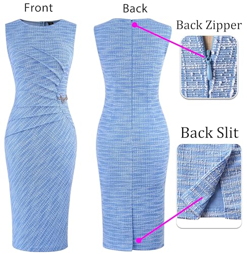 Image of VFSHOW Womens Work Office Business Casual Sleeveless Ruched Elegant Professional Church Cocktail Party Pencil Sheath Dress