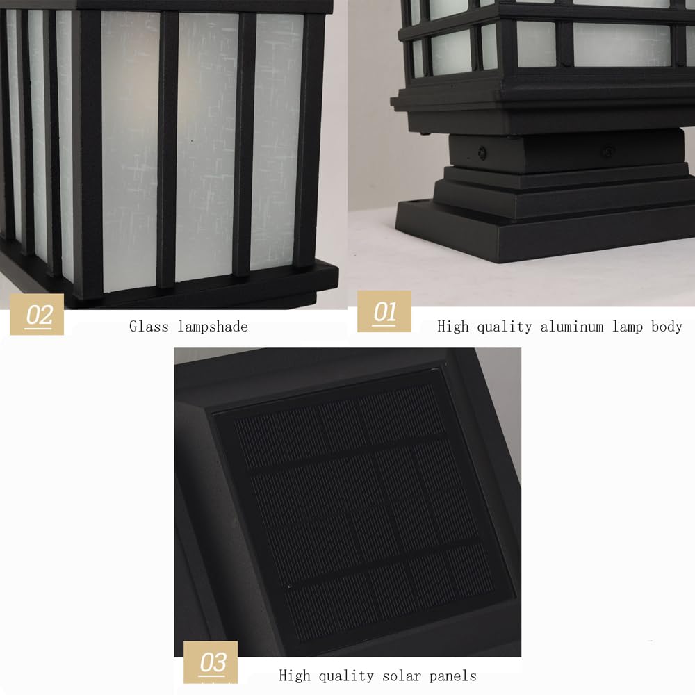 Solarna lampa słupkowa, wodoodporna lampa zewnętrzna z podstawą E27, aluminiowa obudowa do ogrodu, tarasu, ogrodzenia, bramy i oświetlenia słupka krajobrazowego