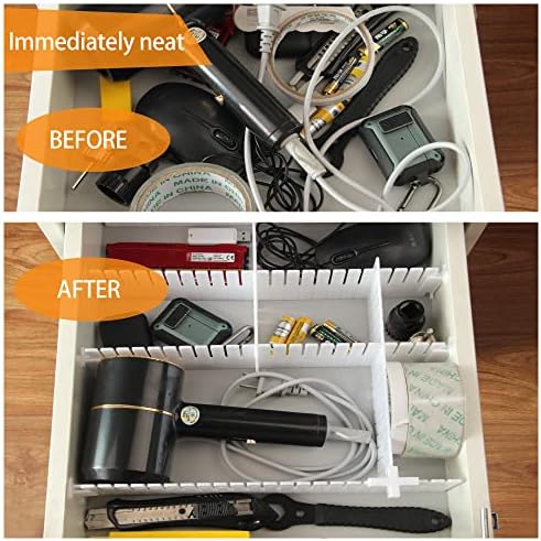 SSGEK Adjustable Drawer Dividers 15PCS Grids for Make Up Storage, Thicken DIY Separators with Fixed & Extendable Buckles for Kitchen Office Bedroom Tidy(40.5*7cm)