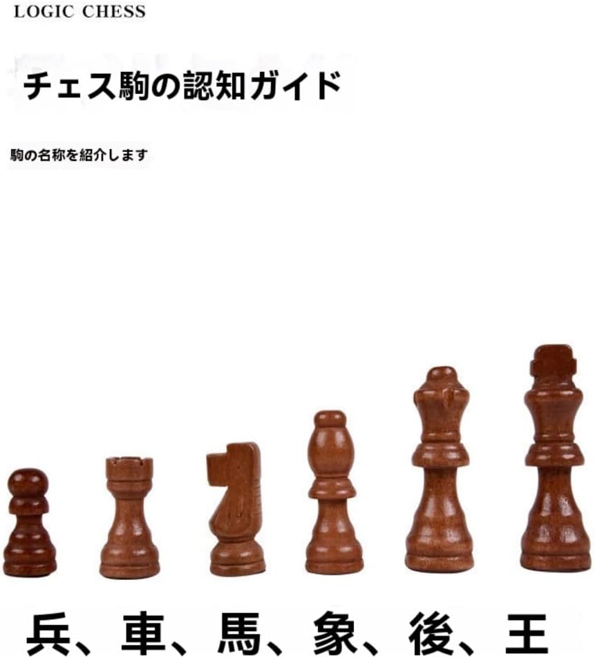 WOLKKAM木製の丸い角の折りたたみ式チェスとチェッカーの2in1セット、磁気競争教育玩具 (非磁性チェスセット)