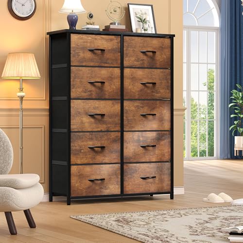 DWVO 10 Drawers Dresser, Fabric Dresser, Fabric Storage Tower, Organizer Unit for Room, Living Room, Hallway, Closets