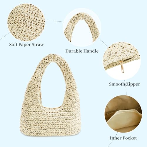 Image of Crescent Straw Shoulder Handbag for Women Summer Beach Tote Raffia Woven Purse Hobo Underarm Bag 2026