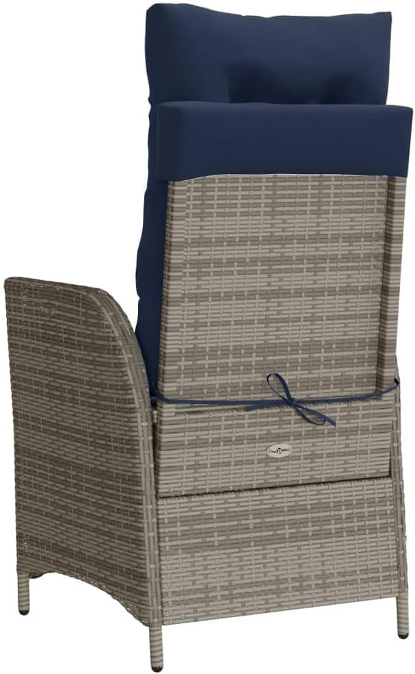 vidaXL Reclining Patio Chairs with Footrest - Gray PE Rattan Outdoor Garden Furniture - Adjustable & Comfortable with Washable Cushions