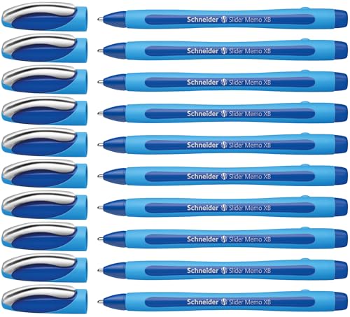 Schneider 150203 Slider Memo XB Kugelschreiber (mit Kappe, Strichstärke: XB) 10er Pack, blau