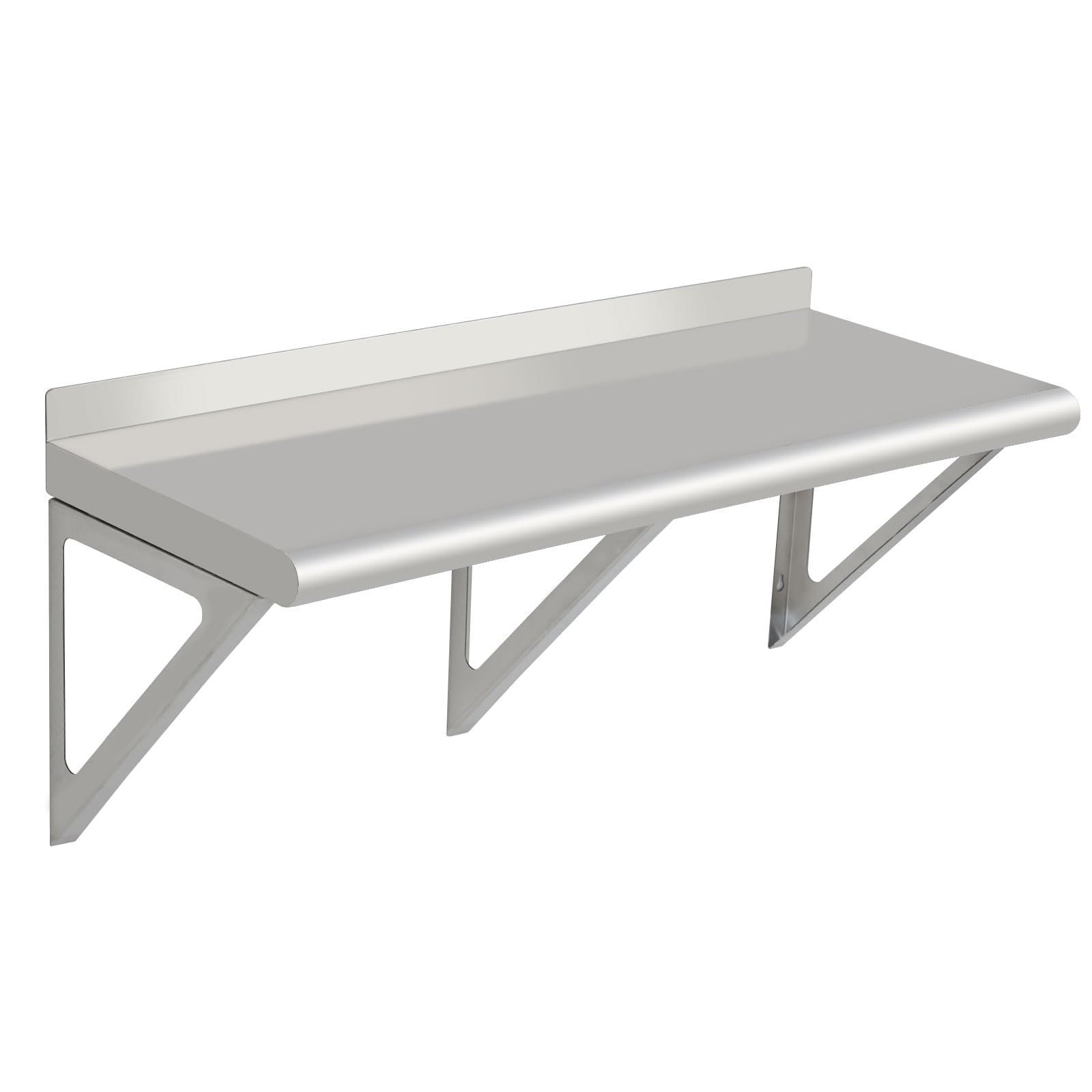 Garvee Heavy Duty Stainless Steel Wall Shelf for Kitchen, Restaurant, Garage, Laundry – NSF Commercial Grade, Floating Design with Backsplash, Arc Edge – Easy Clean, Silver – Size: 30x18x17 inch