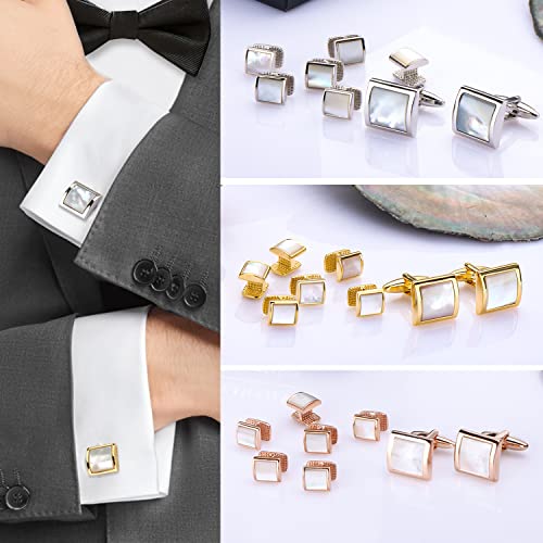 Cufflinks And Studs For Men With Gift Box, Match Dress Shirts Black Suit Bow Ties, Gold Or Silver Tone Mother Of Pearl Cuff Links, Mens Jewelry Or Accessories. #TOP5
