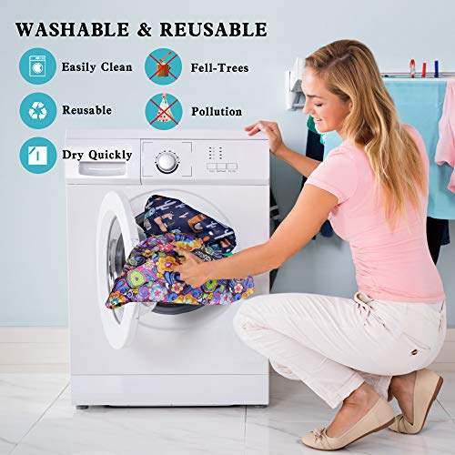 Ravmix 5-Pack Reusable Shopping Bags 55LBS XX-Large Foldable Washable Grocery Bags Heavy Duty Cloth Shopping Bags Tote Ripstop Fits in Pocket, Cute Cat Dog Owl Cactus Printing