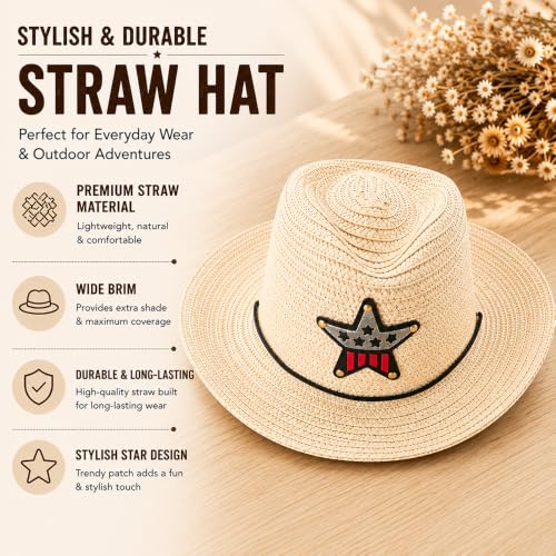 Image of VRITRAZ Kids Straw Hat for Baby Boys & Girls | Printed Summer Sun Hat, Woven Wide Brim Beach Cap, Lightweight Breathable Holiday Travel Picnic Outdoor Fancy Dress Fashion Hat for Children & Toddler