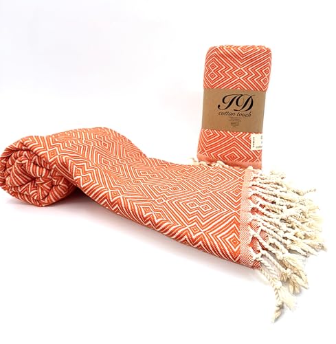 100% Cotton Turkish Beach Towels Great for Beach, Bathroom Towels Adult Travel Essentials Cruise Accessories Vacation Yoga Mat Soft Feel High Absorbent Sand Free Quick Dry (Atom Orange)