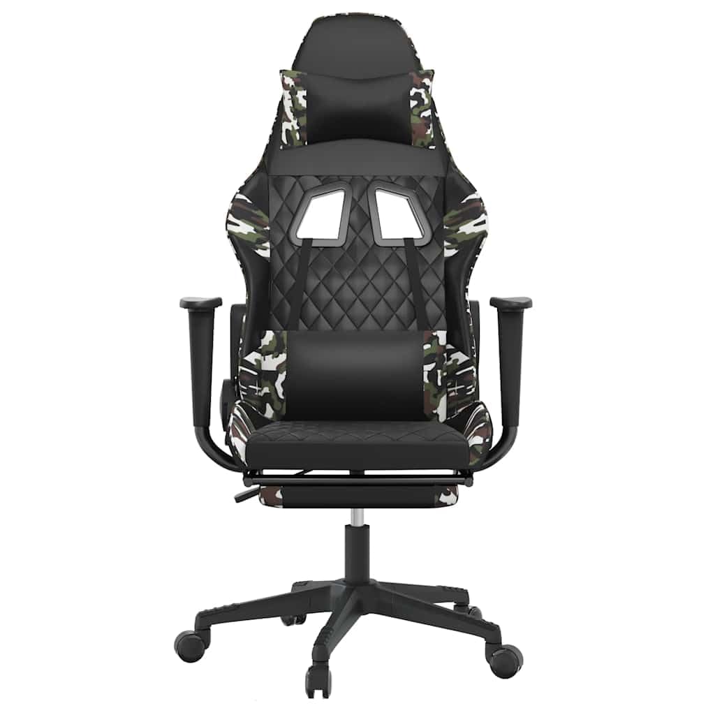Sedia da gaming ergonomica con poggiapiedi, supporto lombare, regolabile in altezza, sedia girevole con ruote, in ecopelle nera, mimetica, per casa, ufficio, console per PC