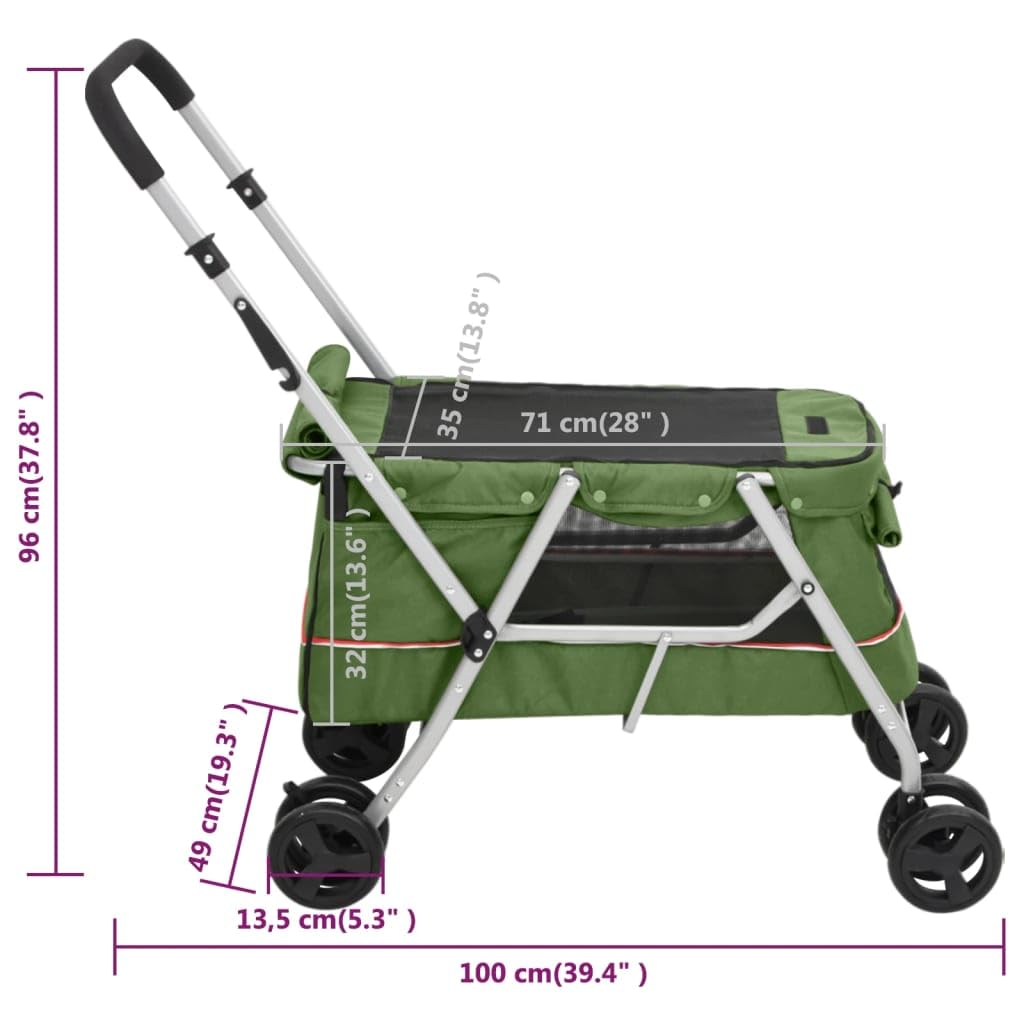 vidaXL Passeggino Cani Pieghevole Verde 100x49x96cm Tessuto di Lino