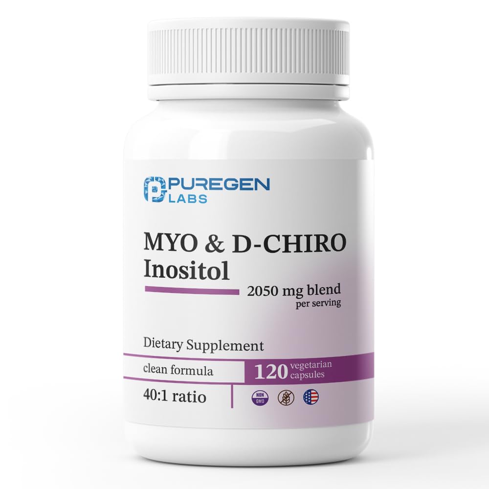 Puregen Labs Inositol Supplement | Myo Inositol & D-Chiro Inositol 2050mg - 240 Veggie Caps | No Harmful Additives | Non-GMO, NO Gluten and Dairy - Made in USA - 2Pack