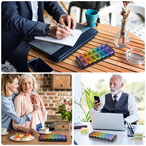 Weekly Pill Organizer 2 Times A Day Large 7 Day Easy Fill 2020 Latest Version Nuleaf Am Pm Pill Box Large Daily Pill Cases Medicine Box - Rainbow Black (Patent Registered) #TOP6