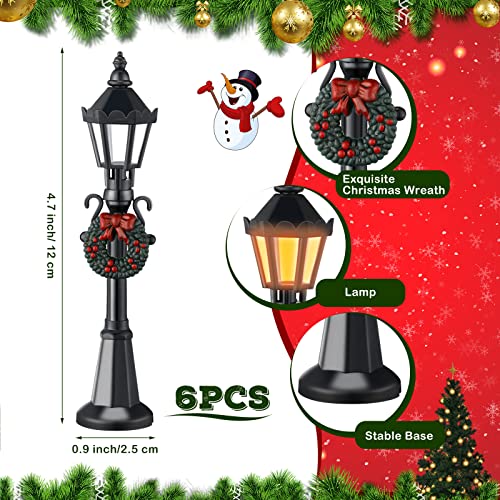 16 Pieces Christmas Village Accessories Set Frosted Christmas Pine Trees and Mini Street Lamp Post Bottle Brush Trees Miniature Village Trees for DIY Crafts Xmas Winter Holiday Decorations - Thumbnail 4