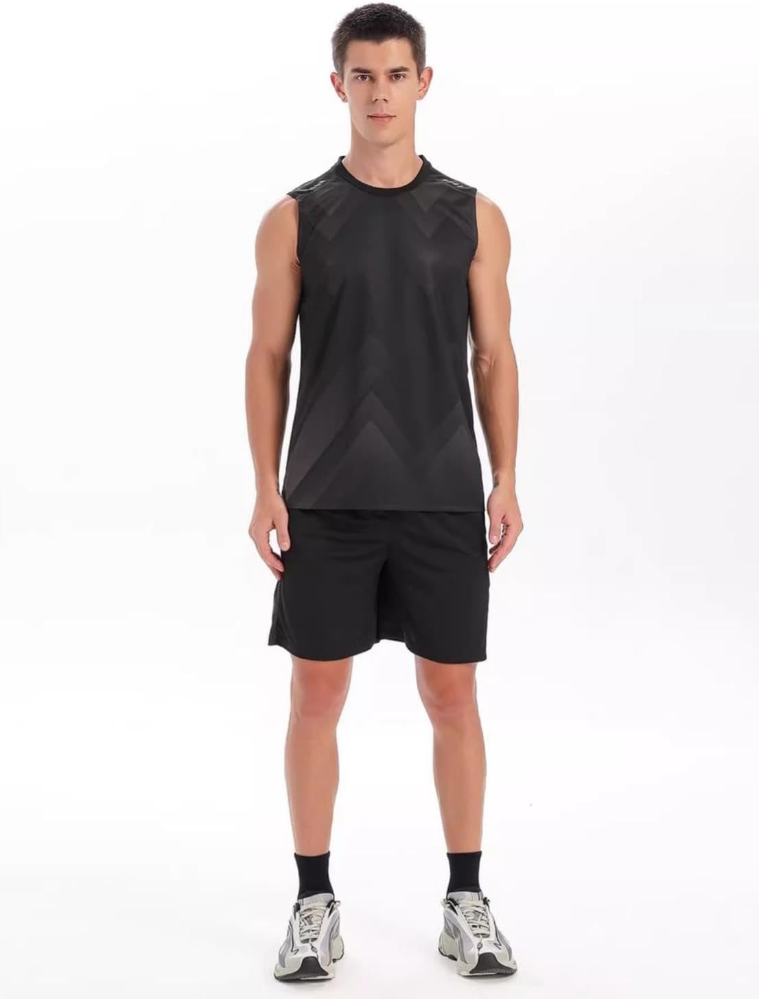 Men’s Sleeveless Athletic Tracksuit Tank Top Shorts Set for Gym Running Workout Training Activewear Breathable Moisture