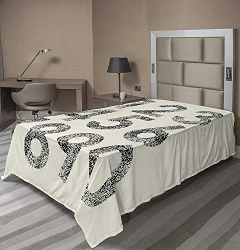 Ambesonne Number Flat Sheet, Grunge Mathematical in Murky Dotwork Tattoo