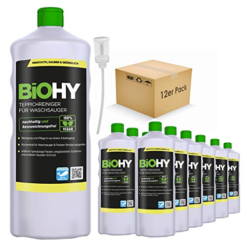 Teppichreiniger für Waschsauger (12x1l Flasche) + Dosierer | geeignet für alle Waschsauger | entfernt Flecken und Schmutz mühelos | Reinigung