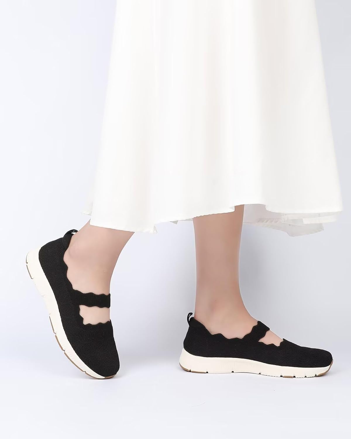 Women's Mary Jane Flats Knit Ballet Flats Comfort Casual Ballerina Walking Dressy Slip-on Shoes with Strap