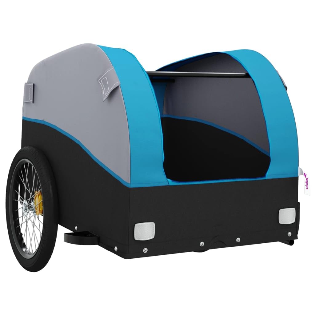 Remolque para bicicleta de hierro negro y amarillo, capacidad de carga, dimensiones x x, con bandera de seguridad, ideal para transporte, compras, excursiones y uso al aire libre