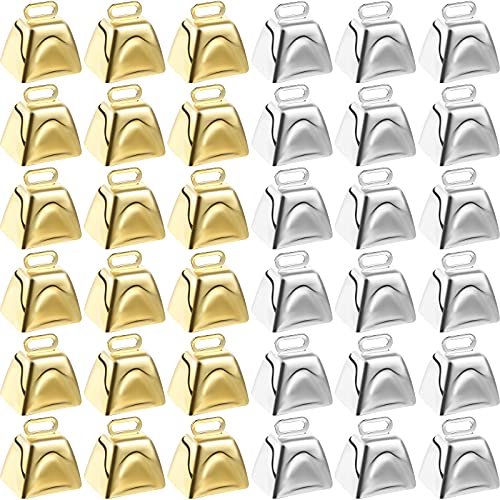 Boao 36 Pieces Mini Cow Bells for Crafts Christmas Small Cowbells with Hooks Decoration for Birthday Wedding Party Christmas Dog Cat Decor (Gold Sliver)