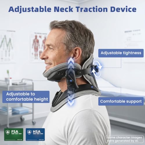 Image of Neck Stretcher Cervical Traction - Adjustable Neck Traction Device for Spine Decompression and Pain Relief, Neck Braces for Neck Pain and Support - FSA Eligible /HSA Eligible