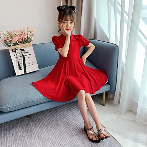 Kids Girls Chinese Dress Short Puff Sleeves Traditional China Dress Toddler A Line Ruffle Clothes3
