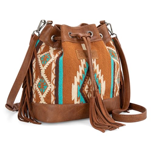 Bolsas femininas Wrangler Hobo Designer Aztec Bucket Purses Western Tapestry Bolsas de ombro, Tapeçaria marrom