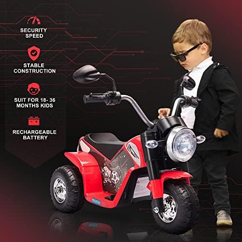 HOMCOM 6V Kids Electric Motorbike 3 Wheels Ride On Toy with Horn Headlights Realistic Sounds for Girl Boy 18 - 36 Months Red (UK370-188V70RD0331)