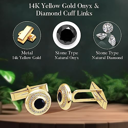 Mancuernillas hombre oro amarillo 14K con ónix y diamante miniatura 3