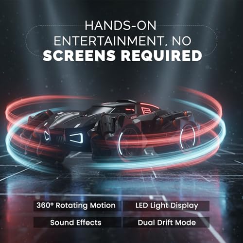 Image of Eli & Chi Remote Control Car for Kids, 4WD RC Stunt Drift Toy, 360 Rotation, Double Sided Driving, Rechargeable High Speed Racing with LED Lights, Birthday Gift for Boys Girls 5-12 Years, Multicolour