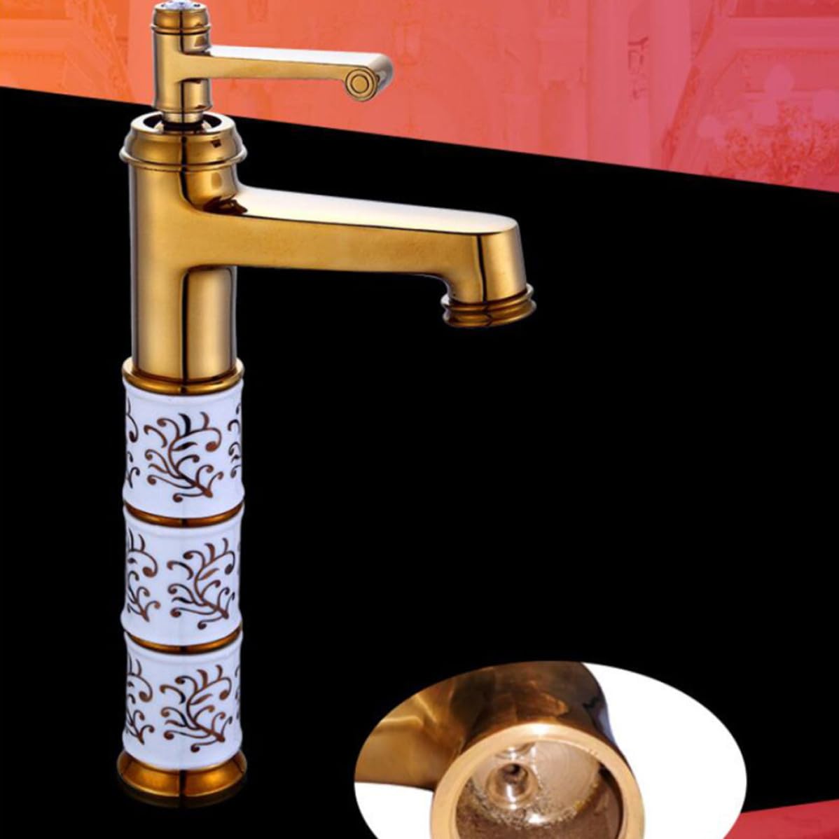 Rame Rubinetto Freddo Caldo in Miscelatore, per Lavabo Bagno | Bocca Singolo Foro, Aeratore Avanzato, Maniglia Ergonomica, Finitura Liscia, per Cucina e Bagno