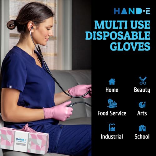 Hand-E Touch Pink Nitrile Rubber Disposable Gloves, X-Large, 50 Count - Latex Free, Food Safe Exam & Tattoo Gloves for Women & Men - Cleaning, Salon & Mechanic Use - Thumbnail 6
