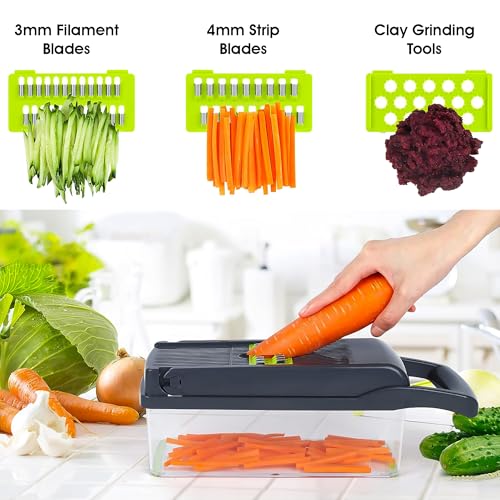 Dadajipo 18-in-1 Vegetable Chopper, Multifunctional Mandoline Slicer with 7 Stainless Steel Blades, Food Cutter with Peeler,Cleaning Brush,Mitten,Black & Green, Perfect for Cutting Vegetables & Fruits - Image 6