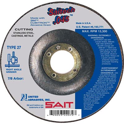 United Abrasives - Sait 22082 Depressed Center Wheel T27 6"x .045" x 7/8" Ceramic Alum. Oxide - Pkg Qty 50