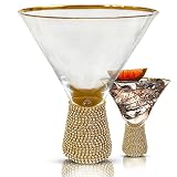 BILLIONCOLOR Martini Glasses Set of 2, GOLDEN Stemless Modern Cocktail Glass, Crystal Base in Box, P