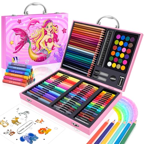 CutteeyFyry Sirena Maletin Pintura Niños, De Pinturas Para Niñas Edad 4-12 Años, Con Rotuladores, Acuarelas, Crayones, Lápices De Colores, Regalos Para Niños