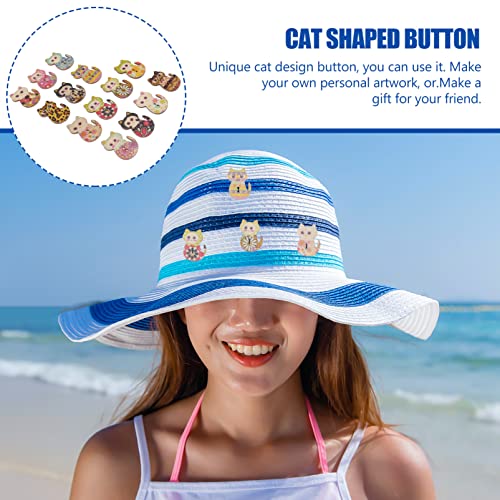 Tinksky Wooden Buttons Multicolored Cat Shaped 2 Holes Wood Printing Sewing Buttons For Sewing And Crafting Diy, Pack Of 50 (Mixed Color) #TOP5