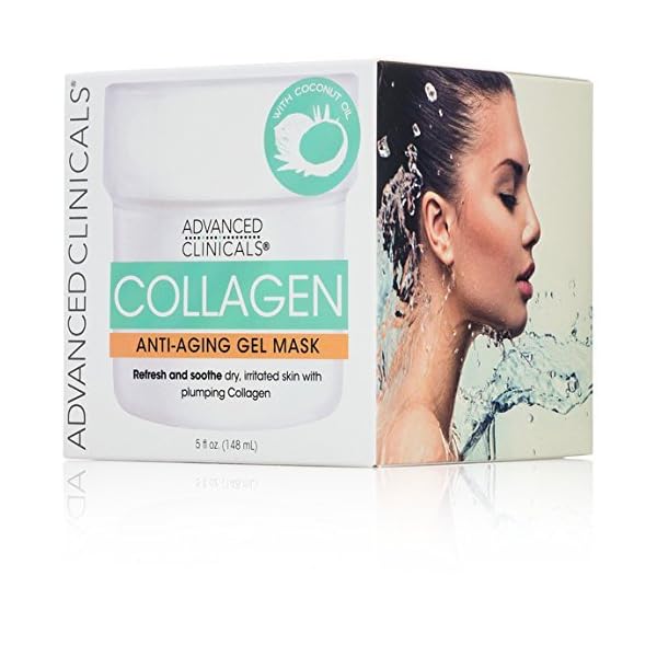 Advanced-Clinicals-Collagen-Anti-Aging-Gel-Mask-with-Coconut-Oil-and-Rosewater-Plumping-mask-for-wrinkles-fine-lines-Supersize-5oz-5oz Advanced Clinicals Collagen Gel Facial Mask Anti Aging Skin Care Moisturizer W/Coconut Oil & Rosewater, Skin Plumping Face Mask Reduces Wrinkles, Dry Skin, & Fine Lines, Large 5 Fl Oz (Pack of 1)