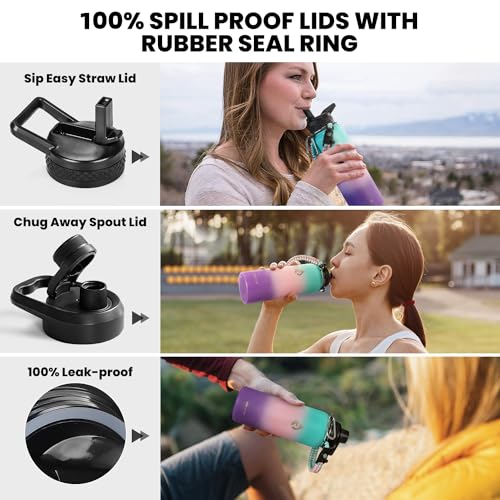 Image of RAYMYLO Insulated Water Bottle 40 oz, Triple Wall Vacuum Stainless Steel (Cold for 36Hrs, Hot for 18Hrs), Leak Proof & Non-BPA, Modern Water Flask Jug with Paracord Handle & Straw Spout Lids