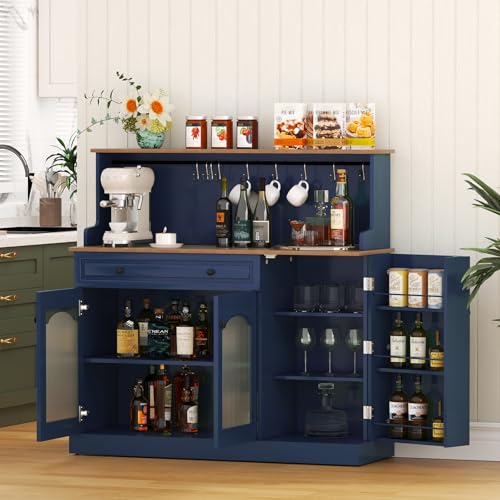 HOLTICO Kitchen Pantry Cupboard, Kitchen Microwave Cabinet with Drawer and Top Shelf, Coffee Station Cabinet Blue Storage Sideboards for Living Room, Dining Room - Image 6
