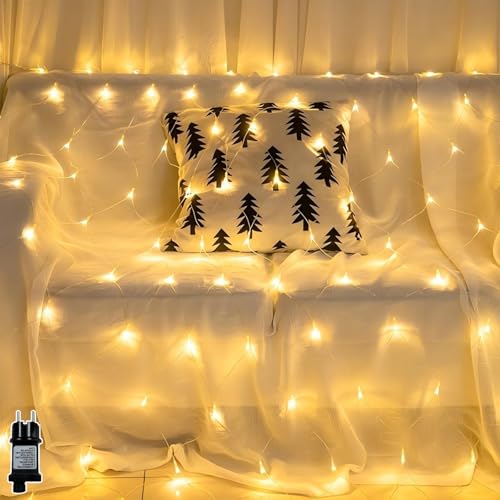 MOLVCE 1.5x1.5M 100 leds Lichternetz Außen mit Stecker, 9 Modi...